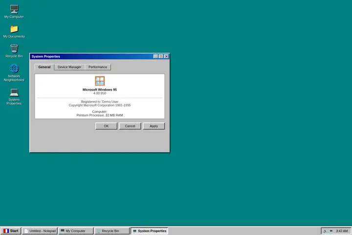 Windows 95 desktop