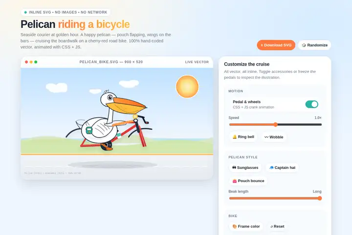Pelican on a bicycle