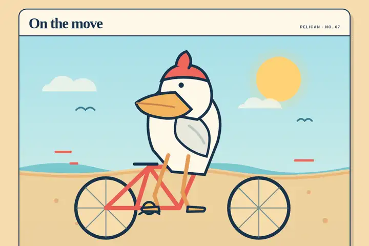 Pelican on a bicycle